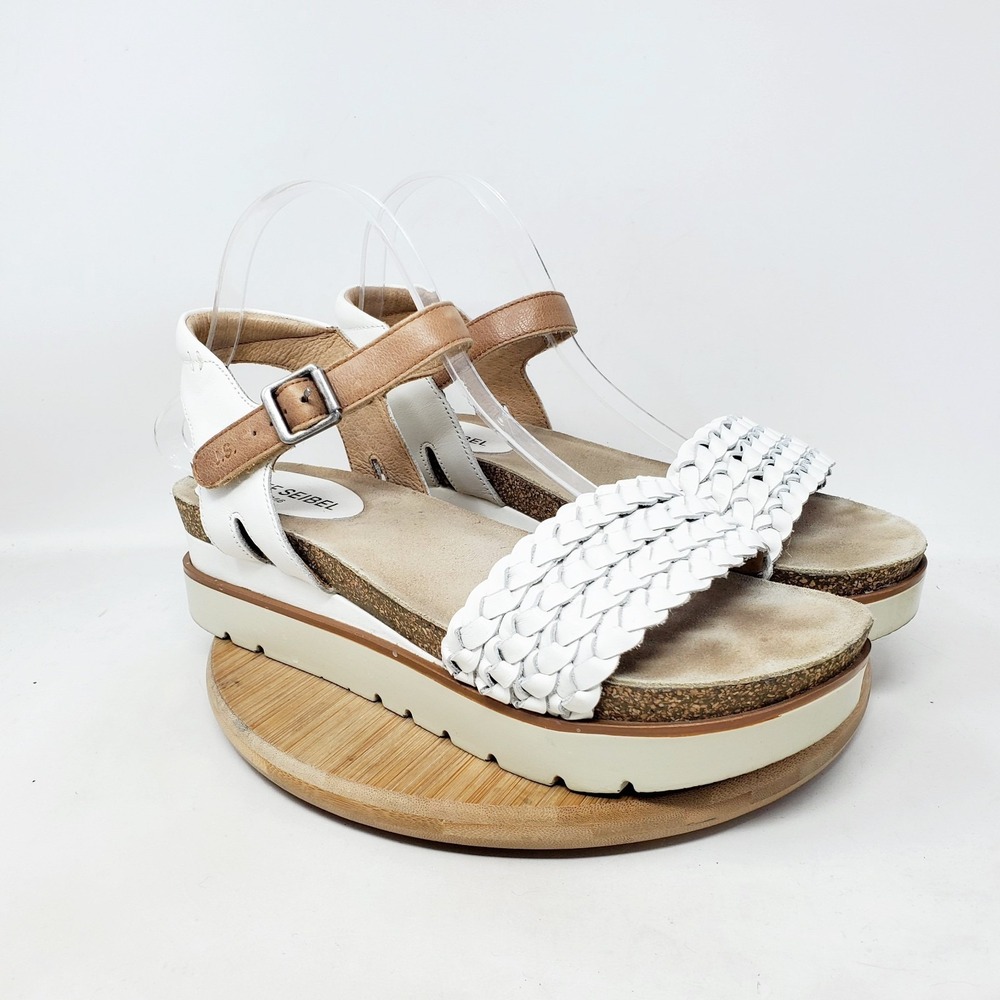 Josef Seibel Clea 16 Sandals Womens 41 White Leather Platform Straps Chunky Shoe - Picture 2 of 13
